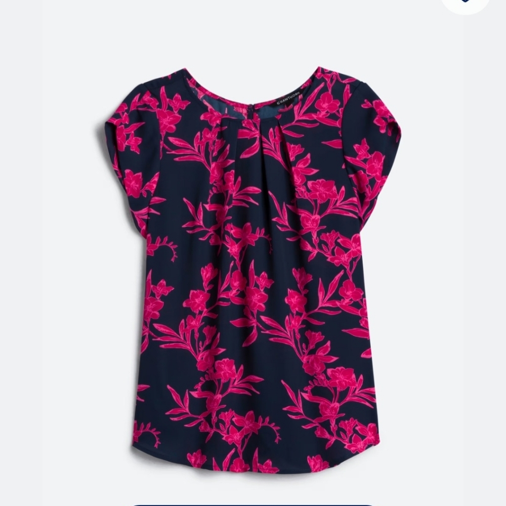 Navy and Pink Floral Blouse